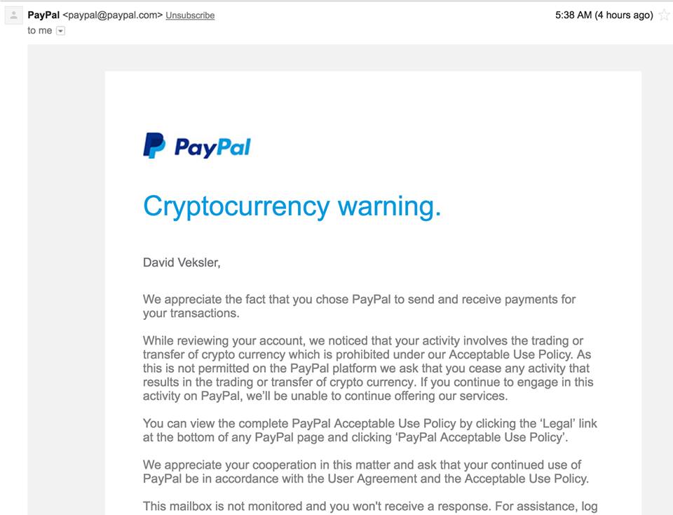 Пользователей PayPal предупредили об опасностях использования криптовалют