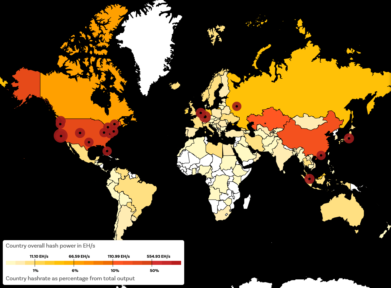карта хэшрейта биткоина