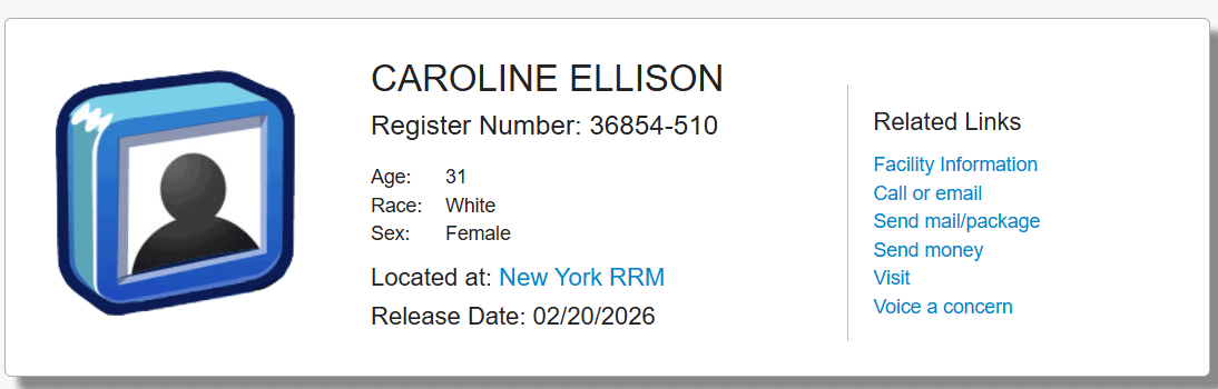 Карточка Кэролайн Эллисон. Источник: BOP. 